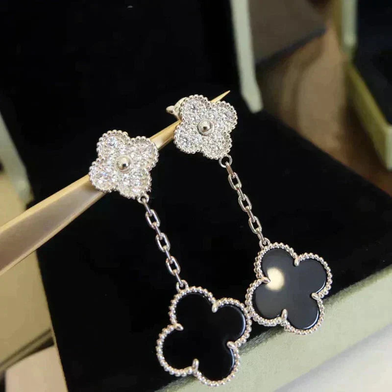 Miro CLOVER 2 MOTIVE DIAMOND ONYX OHRRINGE SILBER
