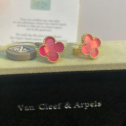 [Miro]NEW CLOVER 15MM PINK ENAMEL STUD EARRINGS
