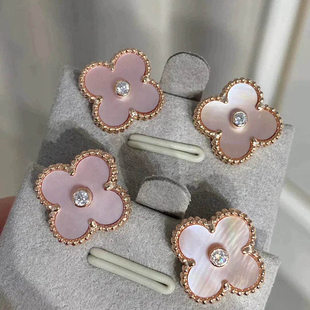 Miro CLOVER MEDIUM 1 MOTIFS  PINK MOP DIAMOND EARRINGS