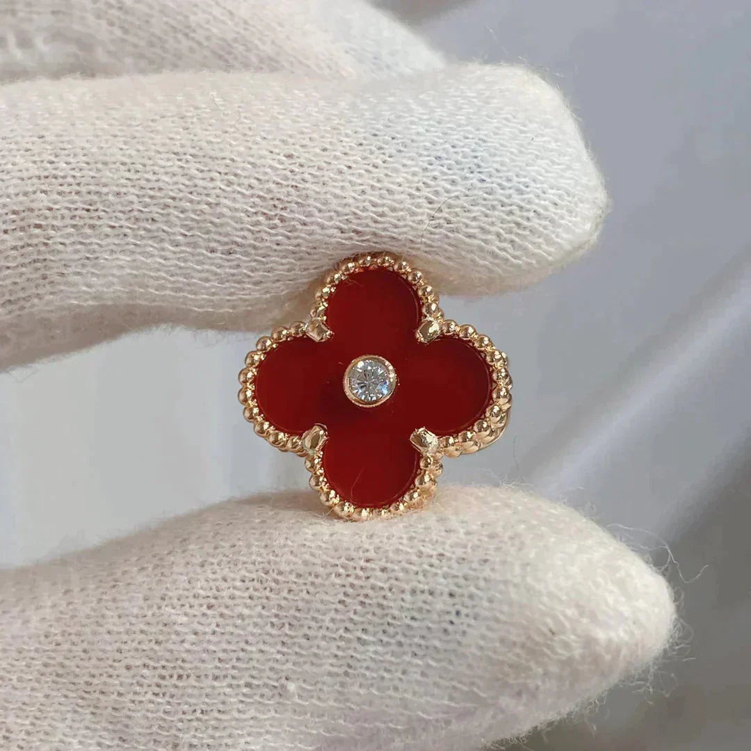 Miro CLOVER MEDIUM 1 MOTIFS CARNELIAN  DIAMOND earrings