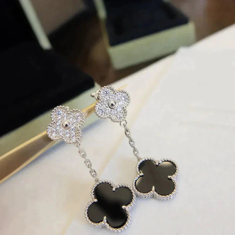 Miro CLOVER 2 MOTIVE DIAMOND ONYX OHRRINGE SILBER