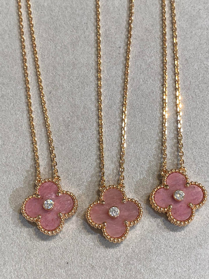 Miro CLOVER 15MM DIAMOND RHODONITE NECKLACE