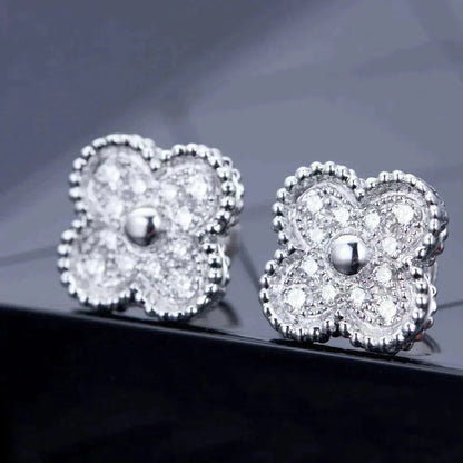 Miro CLOVER 1 MOTIFS DIAMOND STUD EARRINGS SILVER
