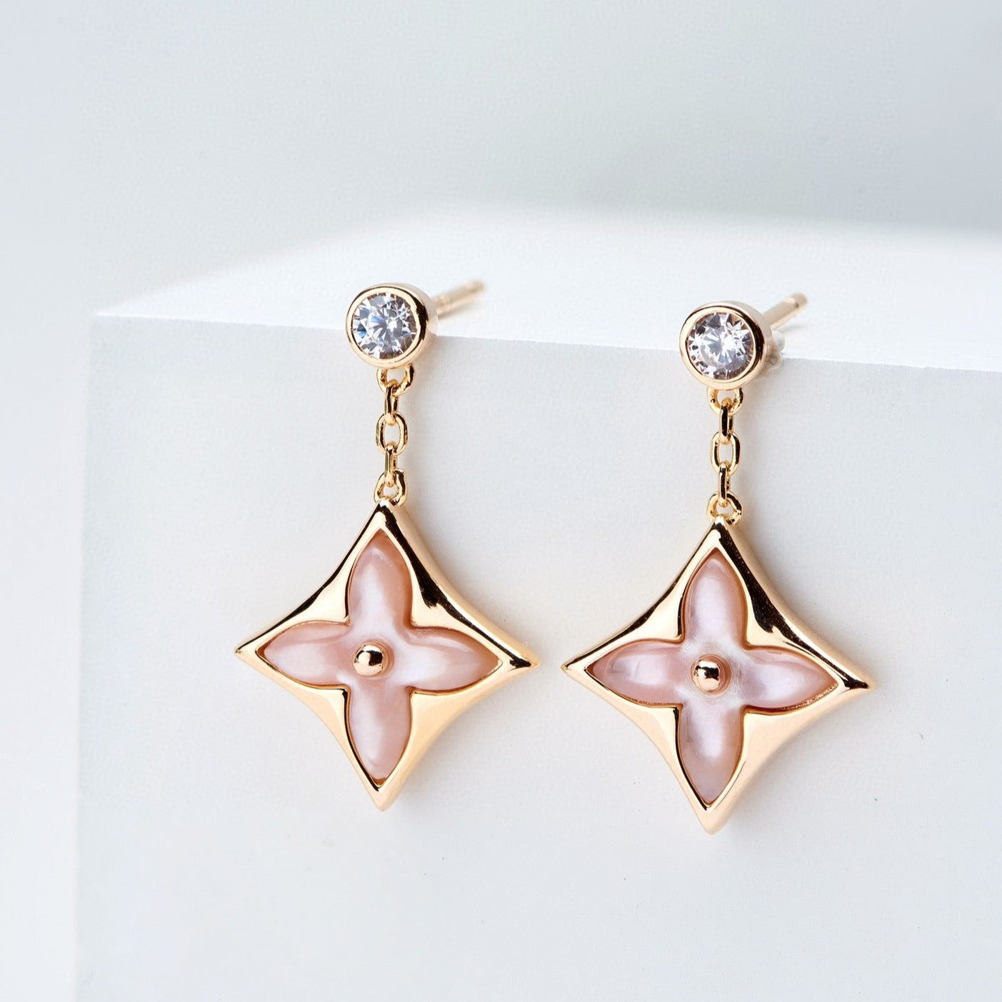 Miro DOUBLE STAR PINK GOLD MOP DROP EARRINGS