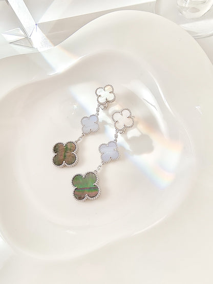 Miro CLOVER 3 MOTIVE CHALCEDON DUNKLE PERLMUTT SILBER OHRRINGE