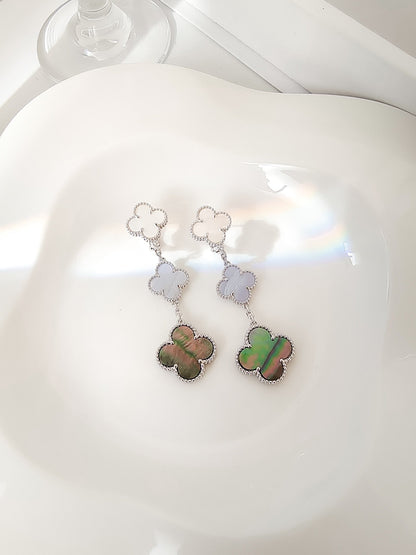 Miro CLOVER 3 MOTIVE CHALCEDON DUNKLE PERLMUTT SILBER OHRRINGE
