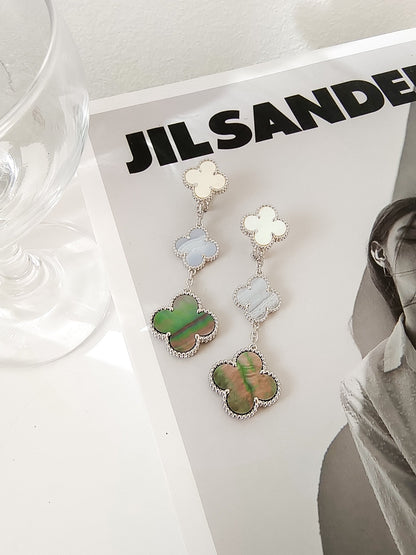 Miro CLOVER 3 MOTIVE CHALCEDON DUNKLE PERLMUTT SILBER OHRRINGE