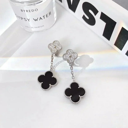 Miro CLOVER 2 MOTIVE DIAMOND ONYX OHRRINGE SILBER