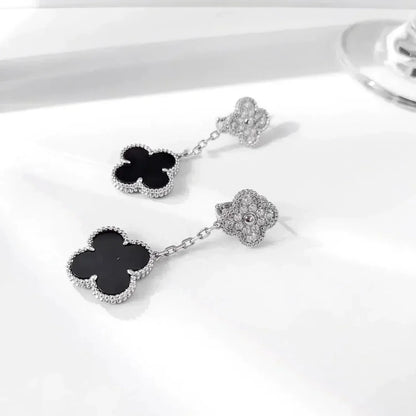 Miro CLOVER 2 MOTIVE DIAMOND ONYX OHRRINGE SILBER