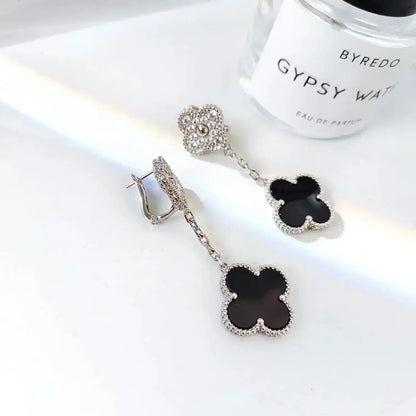 Miro CLOVER 2 MOTIVE DIAMOND ONYX OHRRINGE SILBER