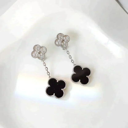 Miro CLOVER 2 MOTIVE DIAMOND ONYX OHRRINGE SILBER