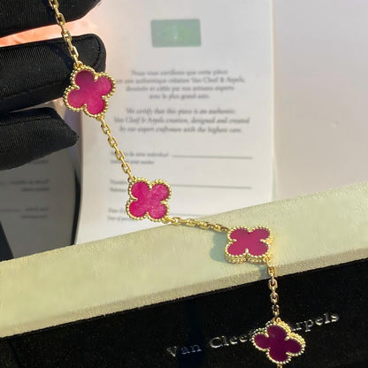 [Miro]NEW CLOVER 5 MOTIFS PINK ENAMEL BRACELET