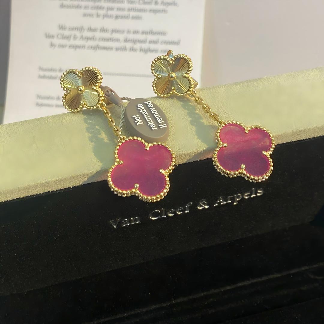 [Miro]NEW CLOVER 2 MOTIF PINK ENAMEL EARRINGS