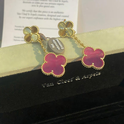 [Miro]NEW CLOVER 2 MOTIF PINK ENAMEL EARRINGS