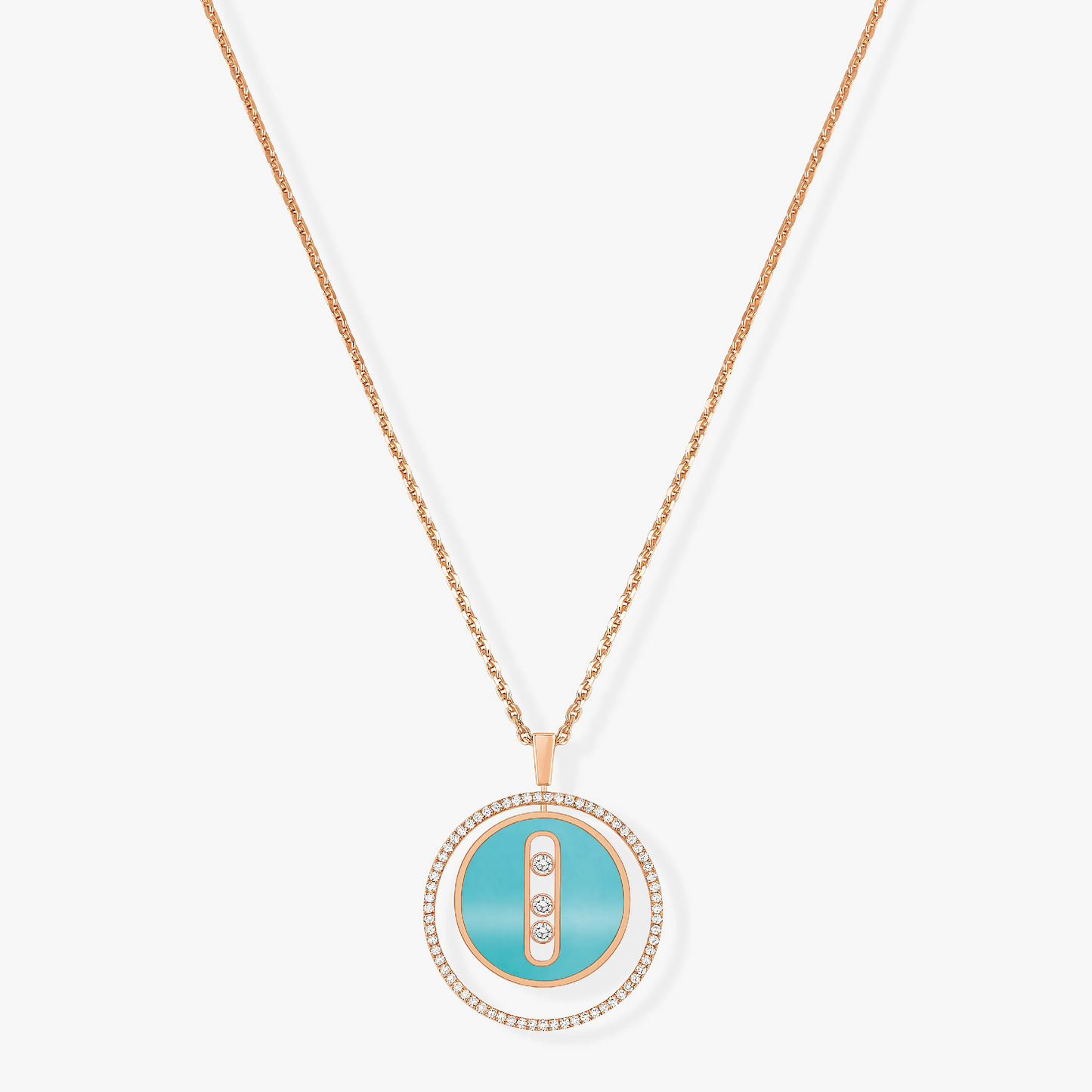 [Miro ]Miro  MOVE 3 DIAMONDS TURQUOISE PINK GOLD DIAMOND NECKLACE