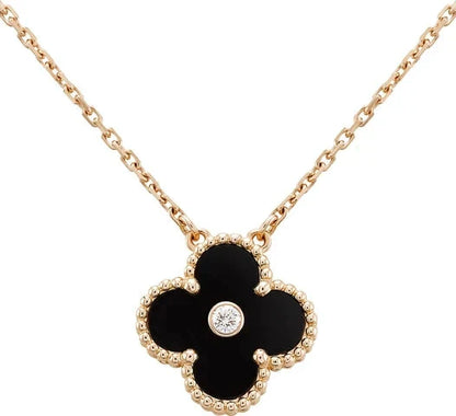 Miro CLOVER 15MM DIAMOND ONYX NECKLACE