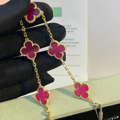 [Miro]NEW CLOVER 5 MOTIFS PINK ENAMEL BRACELET