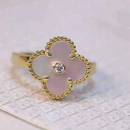 Miro CLOVER PINK MOP RING GOLD DIAMANT