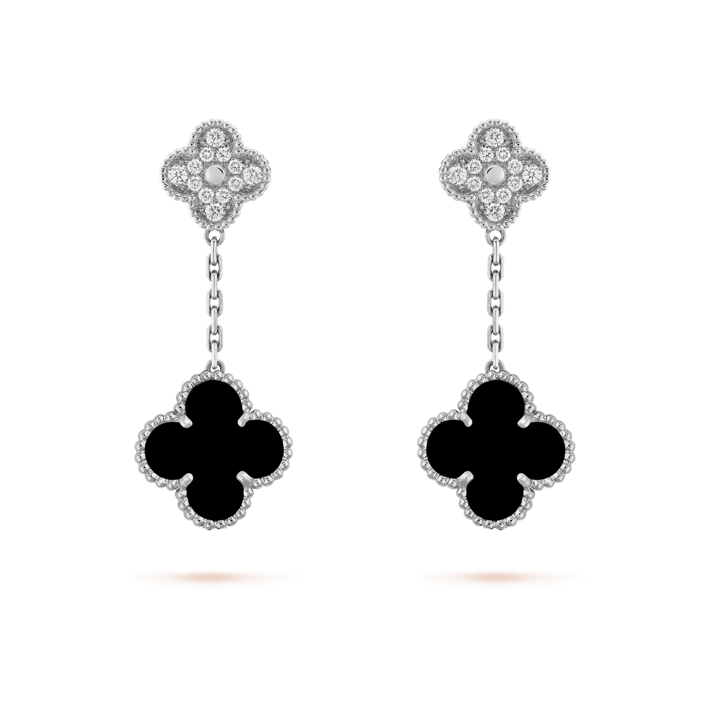 Miro CLOVER 2 MOTIVE DIAMOND ONYX OHRRINGE SILBER