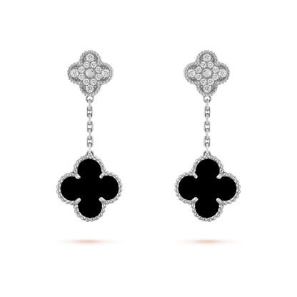 Miro CLOVER 2 MOTIVE DIAMOND ONYX OHRRINGE SILBER