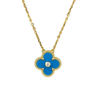 Miro CLOVER 15MM DIAMOND AND BLUE AGATE NECKLACE