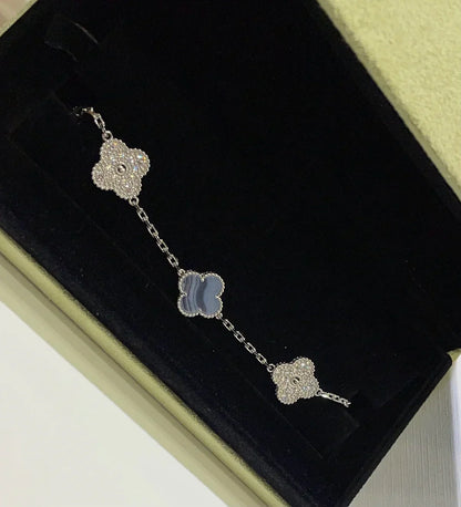 [Miro ]New  CLOVER 5 MOTIF PURPLE CHALCEDONY BRACELET COLLECTION