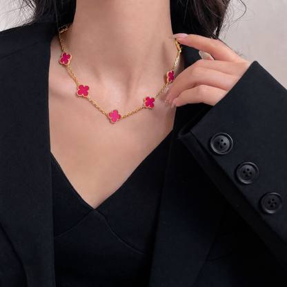 [Miro]NEW CLOVER 10 MOTIFS PINK ENAMEL NECKLACE