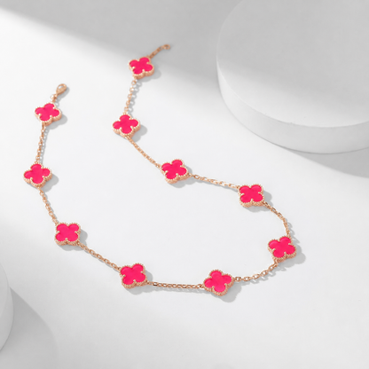 [Miro]NEW CLOVER 10 MOTIFS PINK ENAMEL NECKLACE