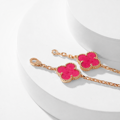 [Miro]NEW CLOVER 10 MOTIFS PINK ENAMEL NECKLACE