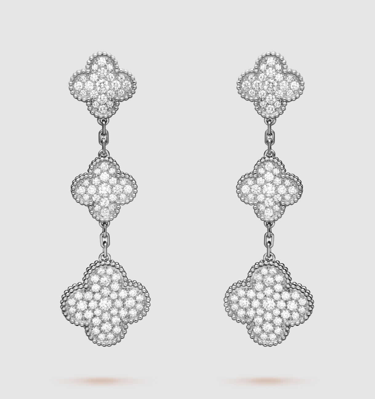 Miro CLOVER 3 MOTIF DIAMOND SILVER DROP EARRINGS
