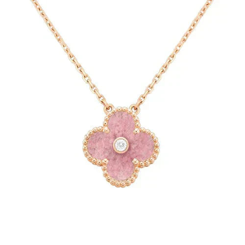 Miro CLOVER 15MM DIAMOND RHODONITE NECKLACE