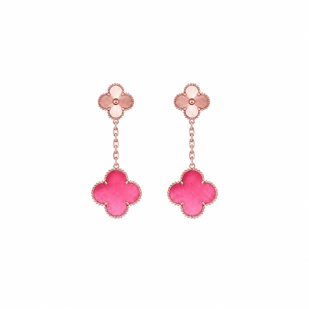 [Miro]NEW CLOVER 2 MOTIF PINK ENAMEL EARRINGS