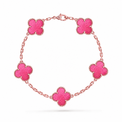 [Miro]NEW CLOVER 5 MOTIFS PINK ENAMEL BRACELET