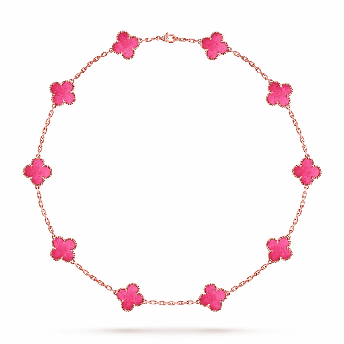 [Miro]NEW CLOVER 10 MOTIFS PINK ENAMEL NECKLACE