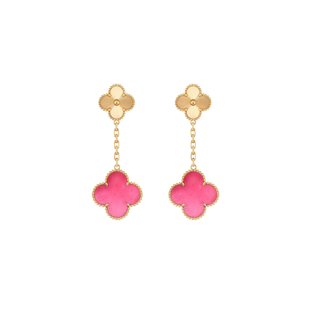 [Miro]NEW CLOVER 2 MOTIF PINK ENAMEL EARRINGS