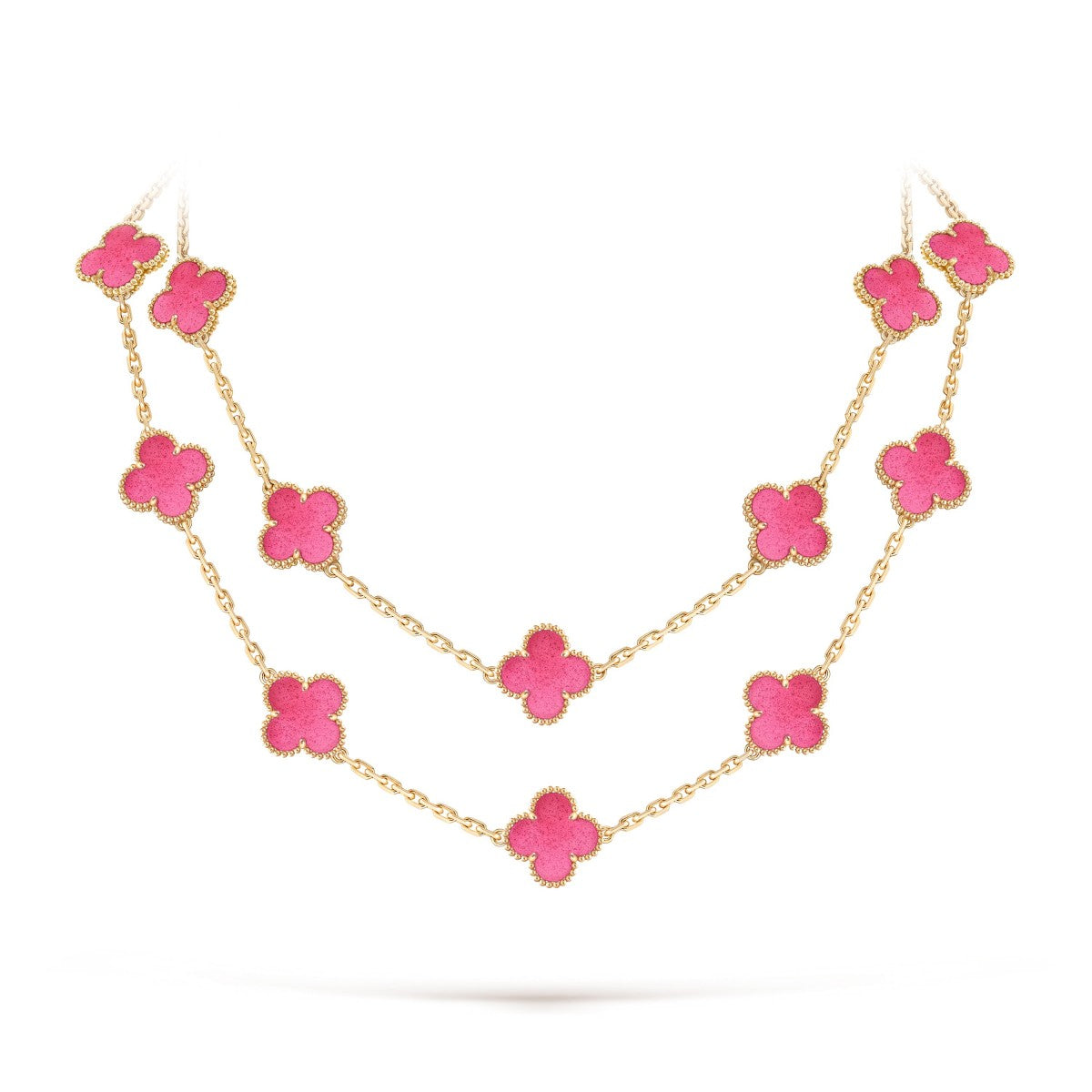 [Miro] NEW CLOVER 20 MOTIFS PINK ENAMEL NECKLACE