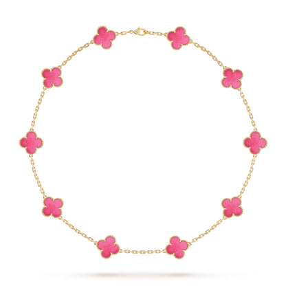 [Miro]NEW CLOVER 10 MOTIFS PINK ENAMEL NECKLACE