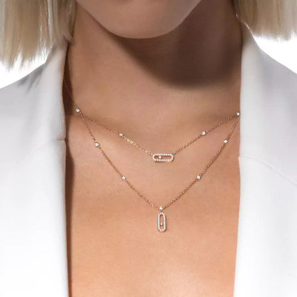 [Miro ]2 Reihen Roségold Diamant Pave_ Halskette Move Uno