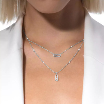 [Miro ]2 Reihen Roségold Diamant Pave_ Halskette Move Uno