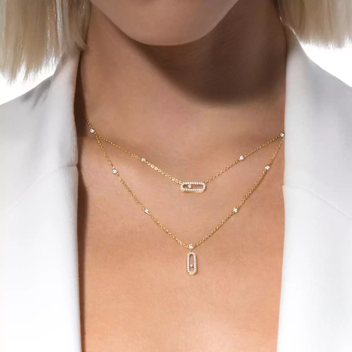[Miro ]2 Reihen Roségold Diamant Pave_ Halskette Move Uno