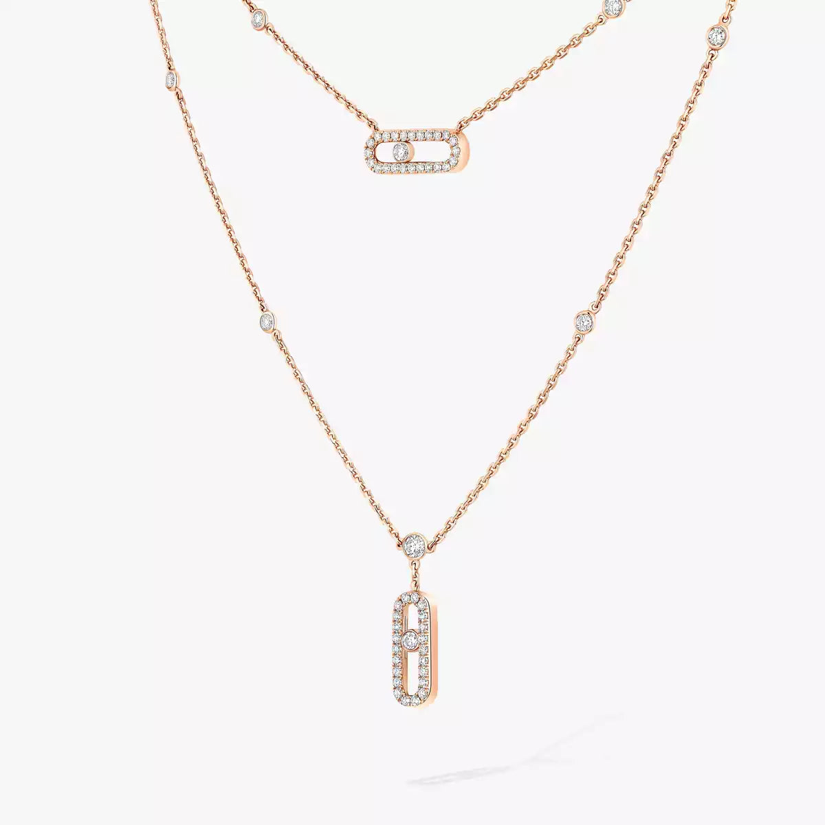 [Miro ]2 Reihen Roségold Diamant Pave_ Halskette Move Uno