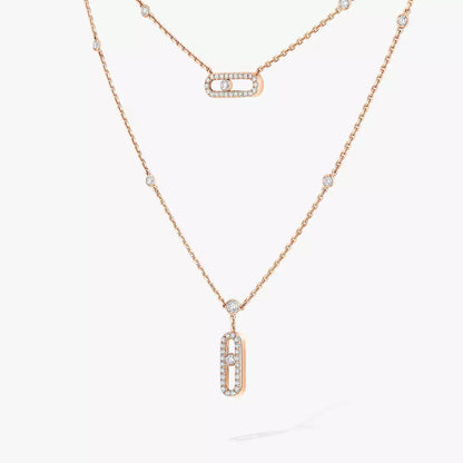 [Miro ]2 Reihen Roségold Diamant Pave_ Halskette Move Uno