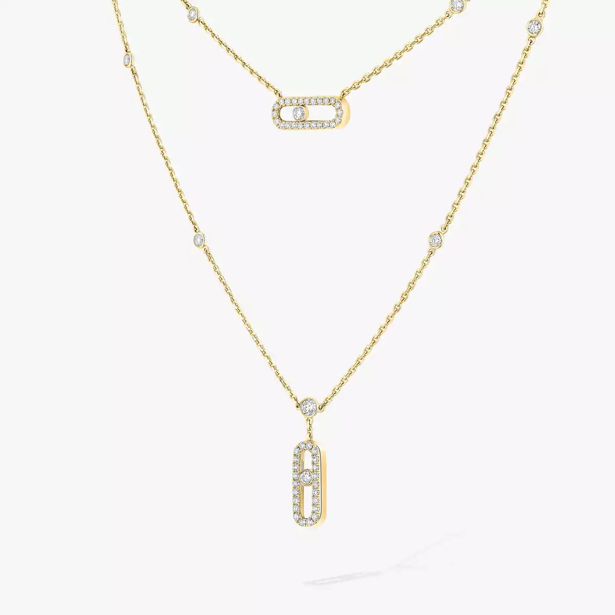 [Miro ]2 Reihen Roségold Diamant Pave_ Halskette Move Uno