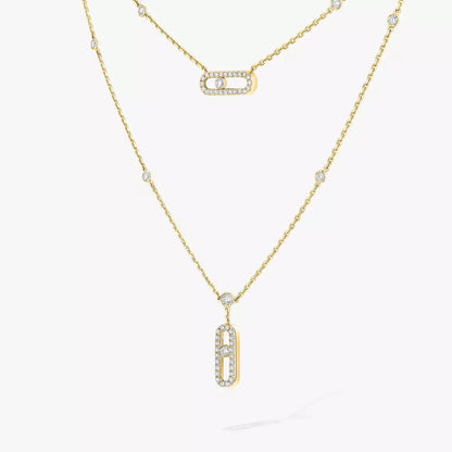 [Miro ]2 Reihen Roségold Diamant Pave_ Halskette Move Uno