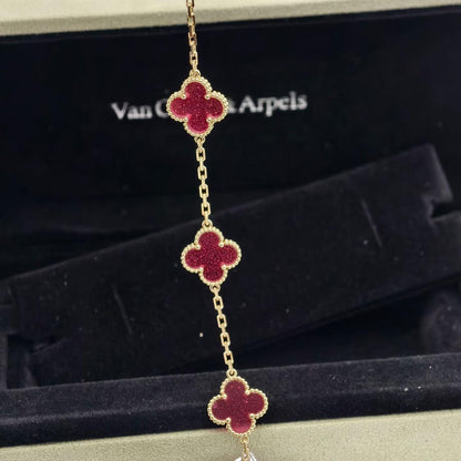 [Miro]NEW CLOVER 5 MOTIFS PINK ENAMEL BRACELET