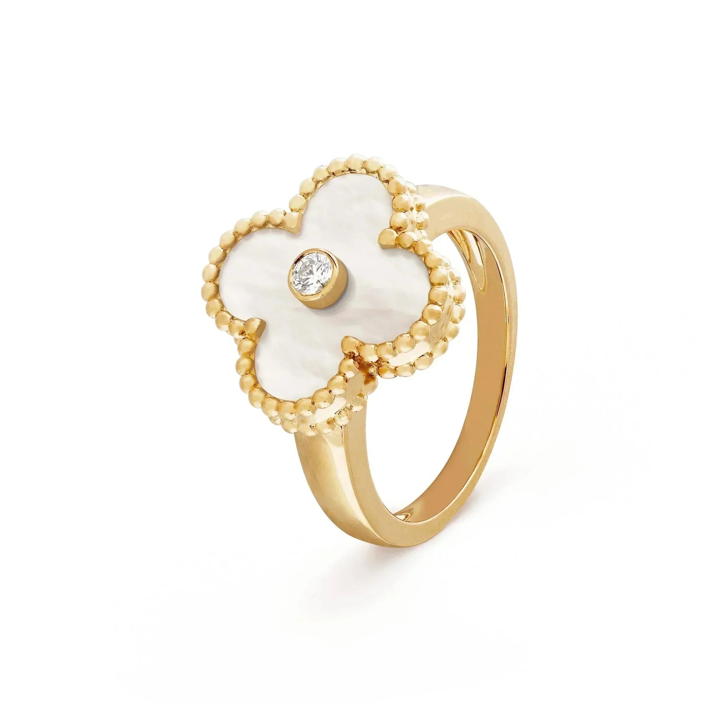 Miro CLOVER PINK MOP RING GOLD DIAMANT