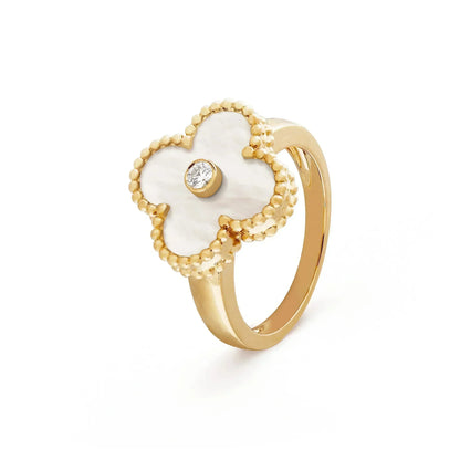 Miro CLOVER PINK MOP RING GOLD DIAMANT